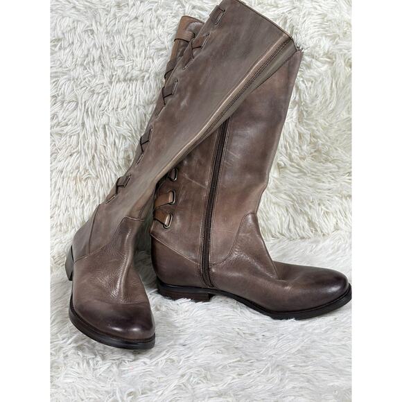 Arturo Chiang Boots Womens Size 6M Brown Leather Knee High Riding Zip Lace Up - Picture 1 of 8
